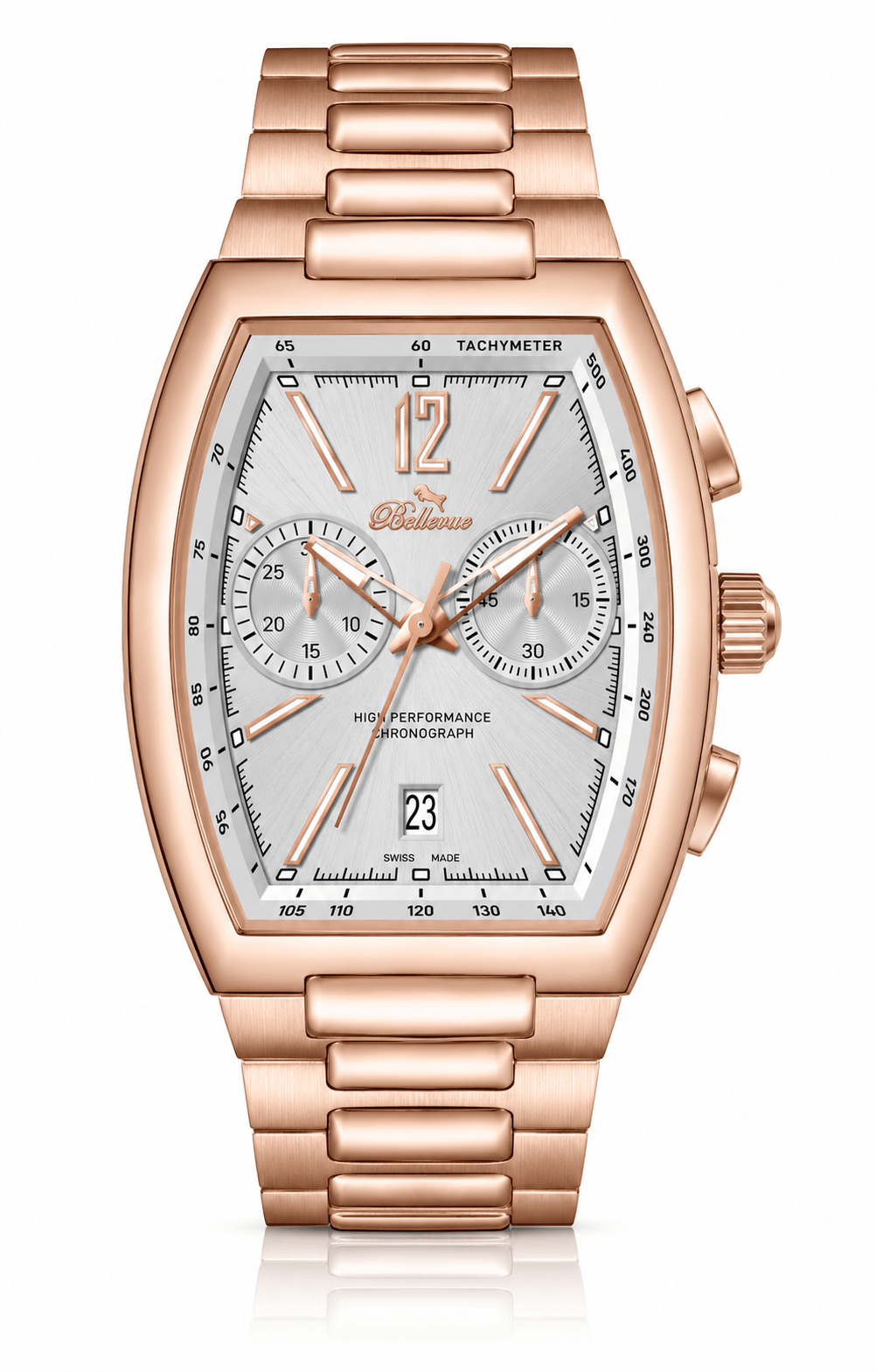 Bellevue Chronograph Rose Gold Watch 39x51mm – Ronda Quartz Stainless Steel - NAFALUXE