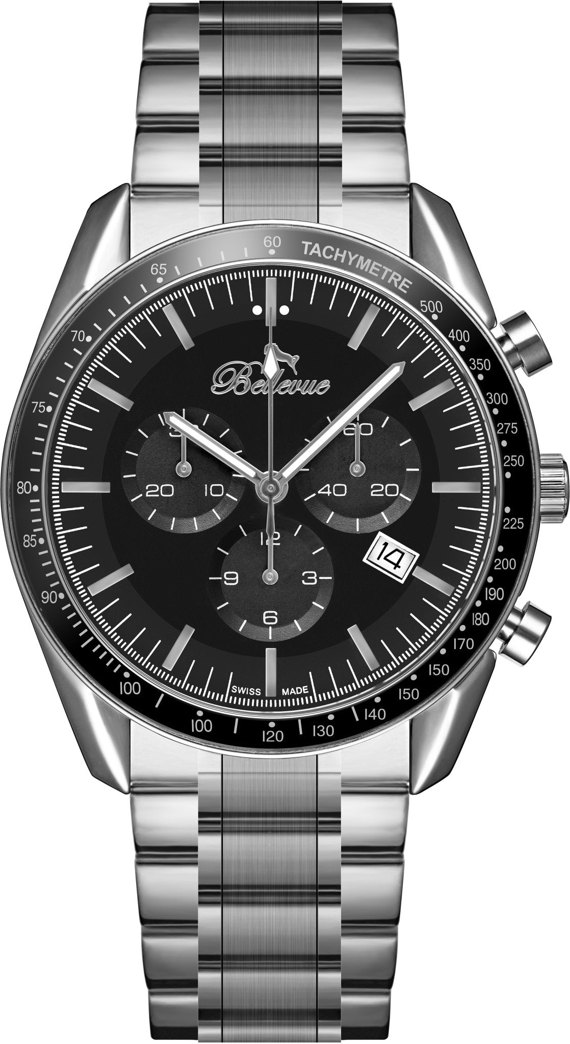 Orologio cronografo Bellevue in acciaio inossidabile – Quadrante nero | 43 mm - NAFALUXE