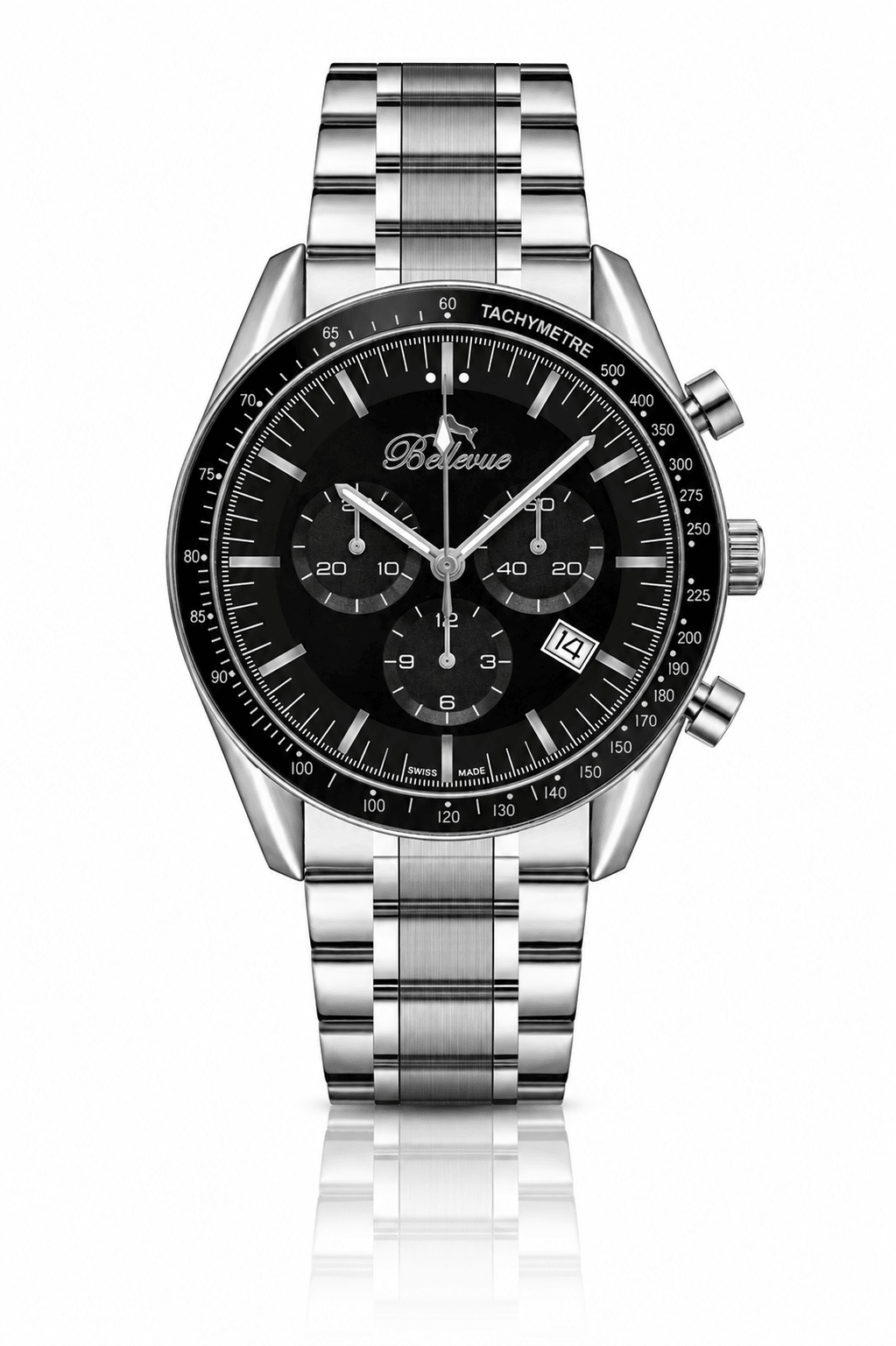 Bellevue Chronograph aus Edelstahl – schwarzes Zifferblatt | 43 mm – NAFALUXE