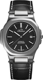 Bellevue Herrenuhr „Black Watch“ 43 mm – Ronda-Quarzwerk mit Datumsanzeige | Schwarzes PU-Lederarmband – NAFALUXE