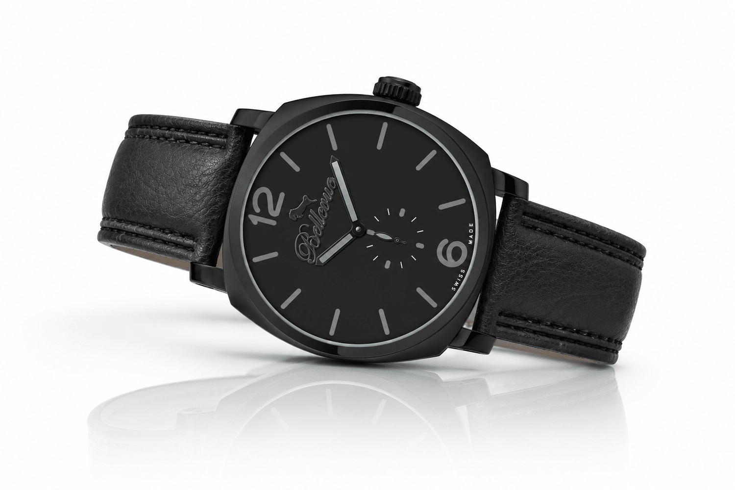 Orologio da uomo Bellevue nero 44 mm – Quarzo Ronda | Cinturino in pelle PU nera - NAFALUXE