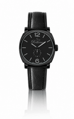 Bellevue Herrenuhr „Black Watch“ 44 mm – Ronda-Quarzwerk | Schwarzes PU-Lederarmband – NAFALUXE