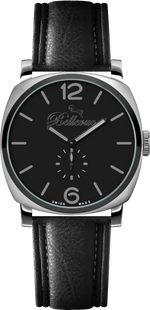 Bellevue Herrenuhr „Black Watch“ 44 mm – Ronda-Quarzwerk | Schwarzes PU-Lederarmband – NAFALUXE