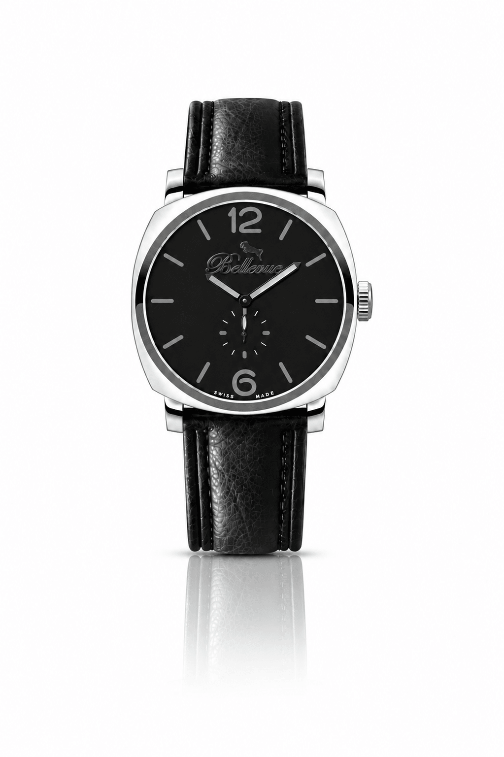 Orologio da uomo Bellevue nero 44 mm – Quarzo Ronda | Cinturino in pelle PU nera - NAFALUXE