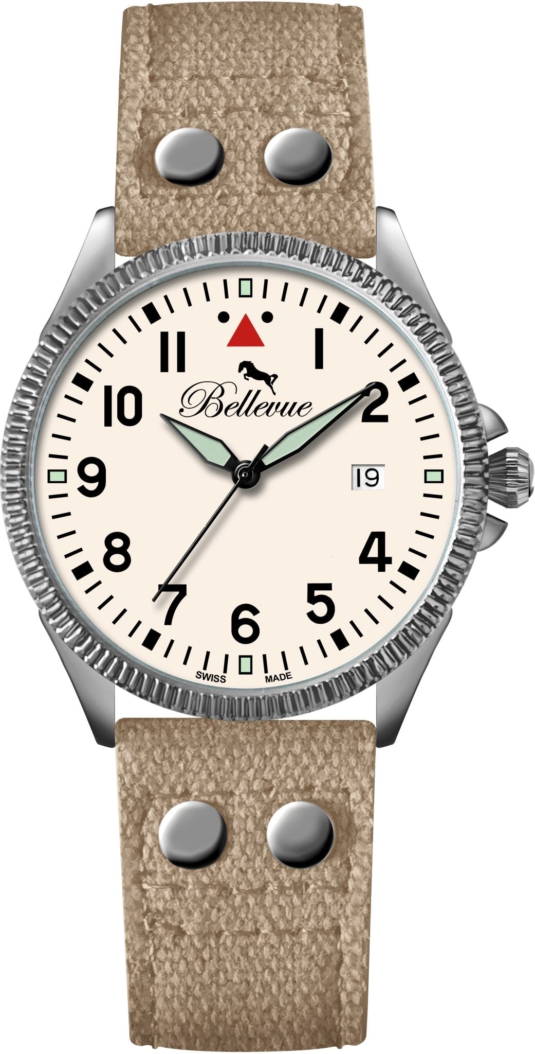Bellevue Men’s Classic Field Watch – Beige Leather Strap | Swiss Made | 42mm - NAFALUXE