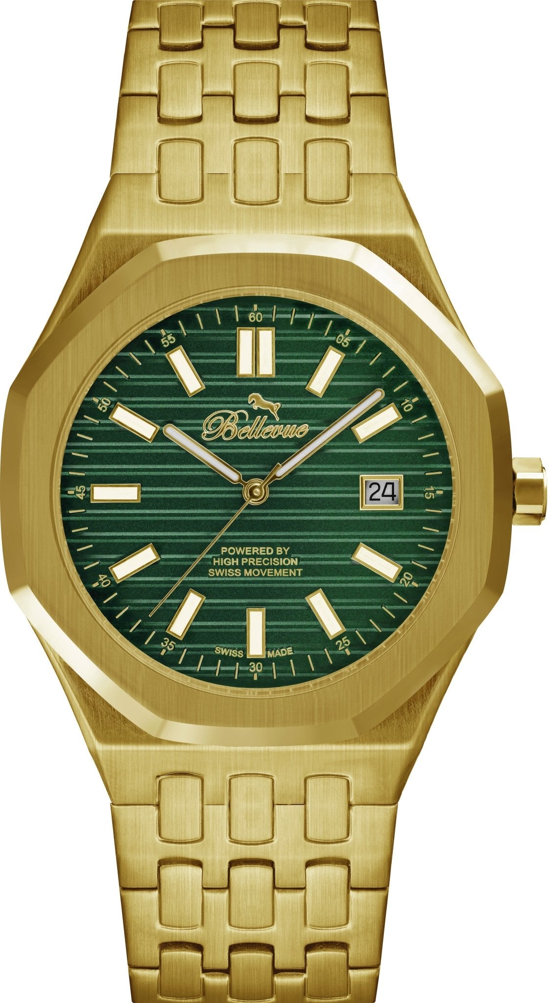 Bellevue Men’s Gold Green Watch – Stainless Steel Bracelet | Swiss Made | 41mm - NAFALUXE