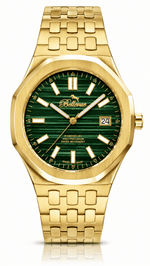 Bellevue Men’s Gold Green Watch – Stainless Steel Bracelet | Swiss Made | 41mm - NAFALUXE