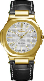 Bellevue Herren-Golduhr 43 mm – Ronda-Quarzwerk mit Datumsanzeige | Schwarzes PU-Lederarmband – NAFALUXE
