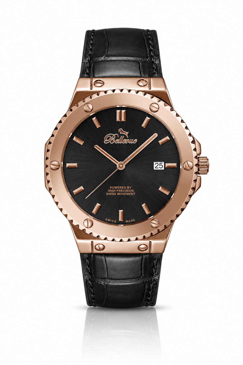 Orologio da uomo Bellevue verde e oro, 43 mm – Movimento al quarzo Ronda con datario | Cinturino in maglia d'acciaio inossidabile o in pelle PU - NAFALUXE