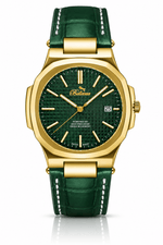 Bellevue Herrenuhr in Grün, 43 mm – Ronda-Quarzwerk mit Datumsanzeige | Grünes PU-Lederarmband – NAFALUXE