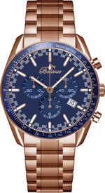 Bellevue Herrenuhr mit Chronograph in Roségold, 43 mm – blaues Zifferblatt | Ronda-Quarzwerk mit Datumsanzeige – NAFALUXE