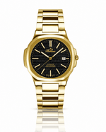 Bellevue Swiss Made Gold Watch 43mm – Black Textured Dial | Ronda Quartz with Date - NAFALUXE