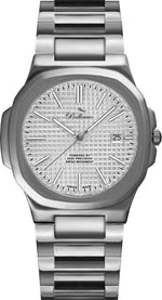 Bellevue Swiss Made Stainless Steel Watch 43mm – Silver Dial | Ronda Quartz with Date - NAFALUXE