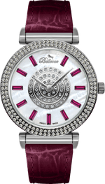 Bellevue Swiss Made Women’s Crystal Watch 38mm – Burgundy Leather Strap | Ronda Quartz - NAFALUXE