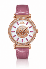Bellevue Swiss Made Damenuhr aus Roségold mit Kristallbesatz, 38 mm – rosa Lederarmband | Ronda-Quarzwerk – NAFALUXE