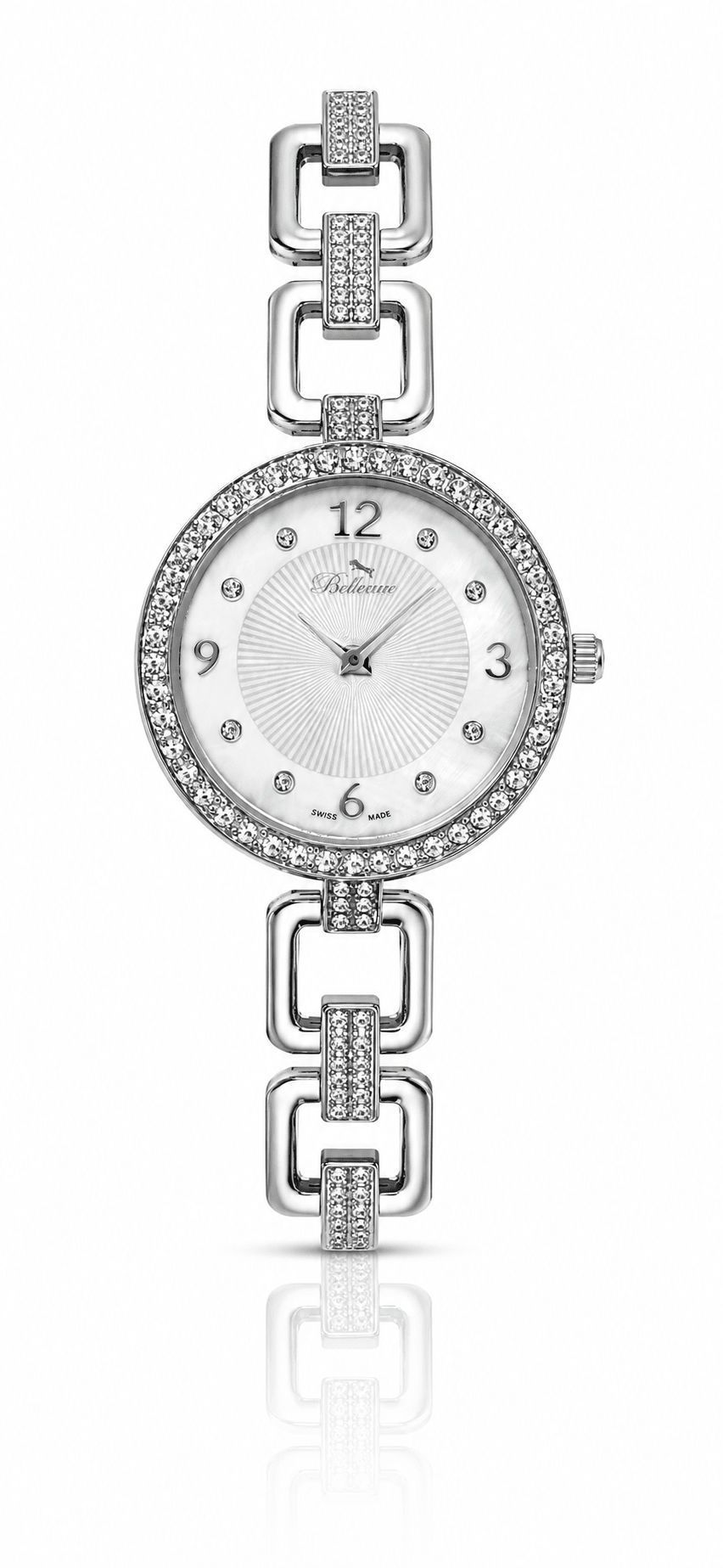 Bellevue Swiss Made Damen-Silberuhr 29 mm – Kristalllünette | Ronda-Quarzwerk – NAFALUXE