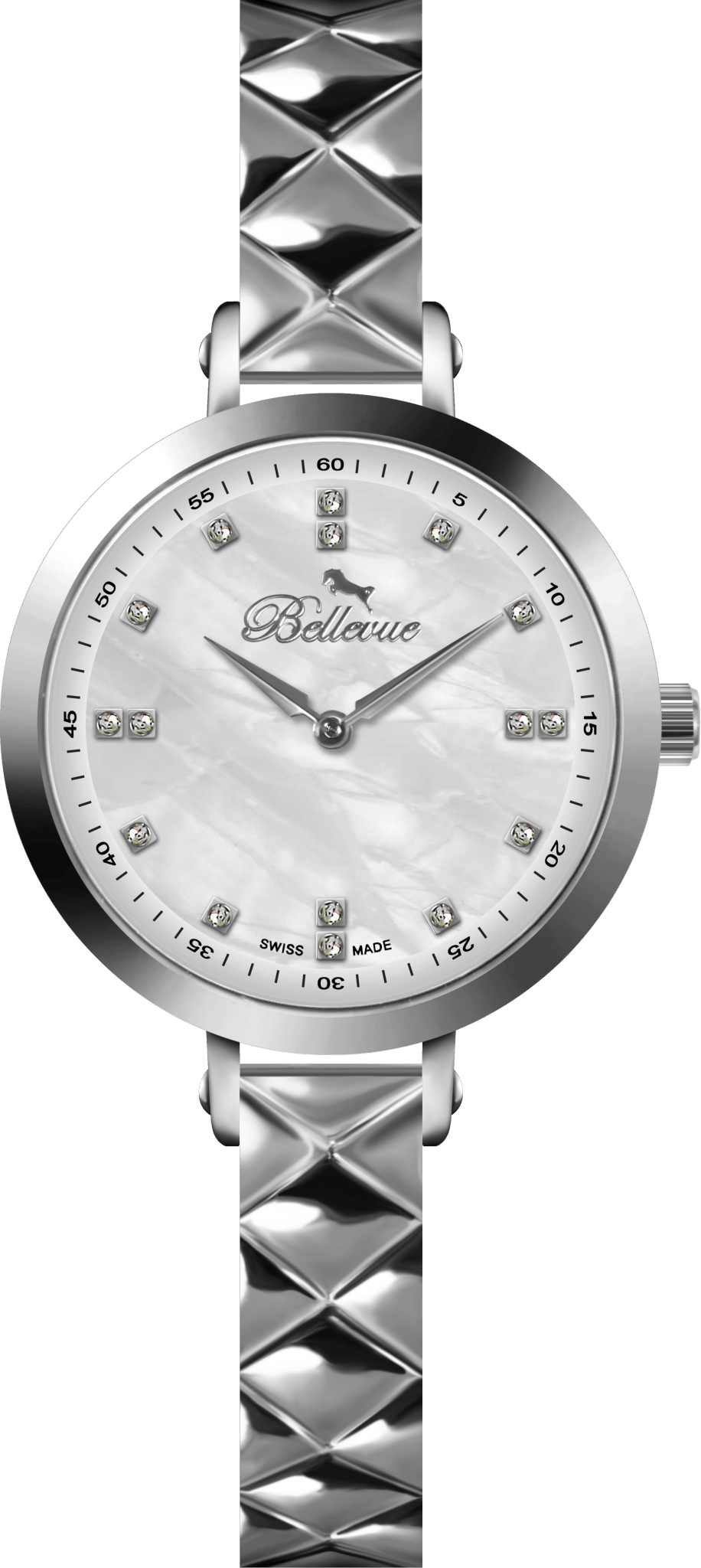 Orologio da donna Bellevue Swiss Made in argento, 32 mm – Elegante quadrante in cristallo | Quarzo Ronda - NAFALUXE