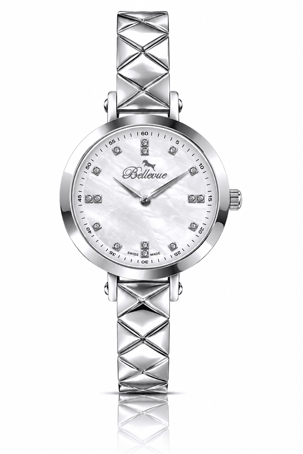 Orologio da donna Bellevue Swiss Made in argento, 32 mm – Elegante quadrante in cristallo | Quarzo Ronda - NAFALUXE