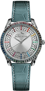 Bellevue Swiss Made Damen-Silberuhr 38 mm – mehrfarbige Kristalllünette | Ronda-Quarzwerk – NAFALUXE