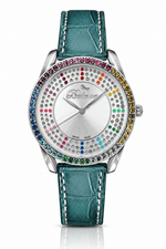 Bellevue Swiss Made Damen-Silberuhr 38 mm – mehrfarbige Kristalllünette | Ronda-Quarzwerk – NAFALUXE