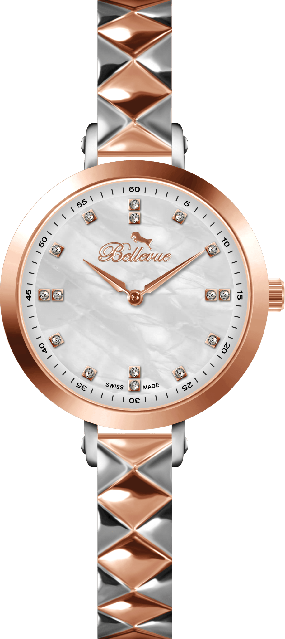Bellevue Swiss Made Damenuhr 32 mm – Roségold & Silber | Ronda-Quarzwerk – NAFALUXE