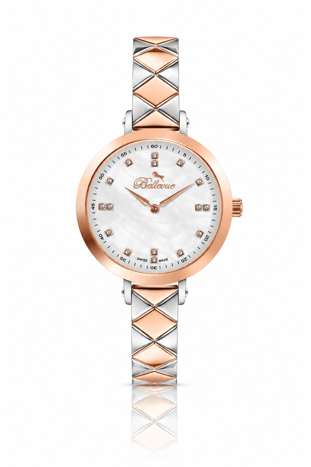 Bellevue Swiss Made Damenuhr 32 mm – Roségold & Silber | Ronda-Quarzwerk – NAFALUXE