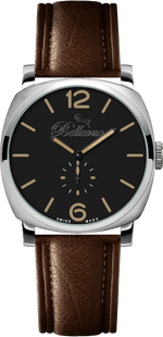 Bellevue Schweizer Quarzuhr 44 mm – Schwarzes Zifferblatt mit braunem PU-Lederarmband – NAFALUXE
