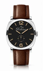 Bellevue Schweizer Quarzuhr 44 mm – Schwarzes Zifferblatt mit braunem PU-Lederarmband – NAFALUXE