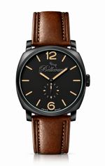 Bellevue Schweizer Quarzuhr 44 mm – schwarzes Zifferblatt mit PU-Lederarmband – NAFALUXE