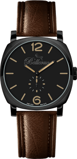 Bellevue Schweizer Quarzuhr 44 mm – schwarzes Zifferblatt mit PU-Lederarmband – NAFALUXE