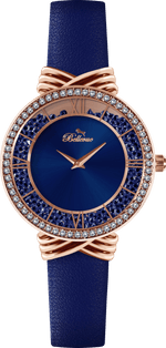 Bellevue Damenuhr mit blauen Kristallen – Roségold | 36 mm – NAFALUXE