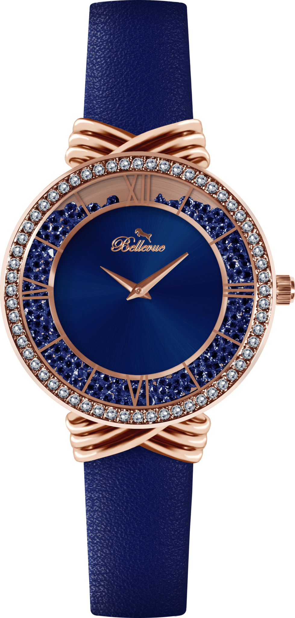 Bellevue Damenuhr mit blauen Kristallen – Roségold | 36 mm – NAFALUXE