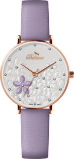 Bellevue Damenuhr mit Blumenmuster, Schweizer Quarzwerk – Roségold & Lavendel | 36 mm – NAFALUXE