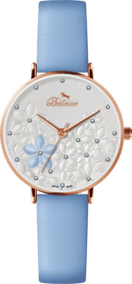 Bellevue Damenuhr mit Blumenmuster, Schweizer Quarzwerk – Roségold & Himmelblau | 36 mm – NAFALUXE