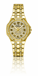 Bellevue Damenuhr aus Gold mit Kristallen – Edelstahlarmband | Swiss Made | 35 mm – NAFALUXE