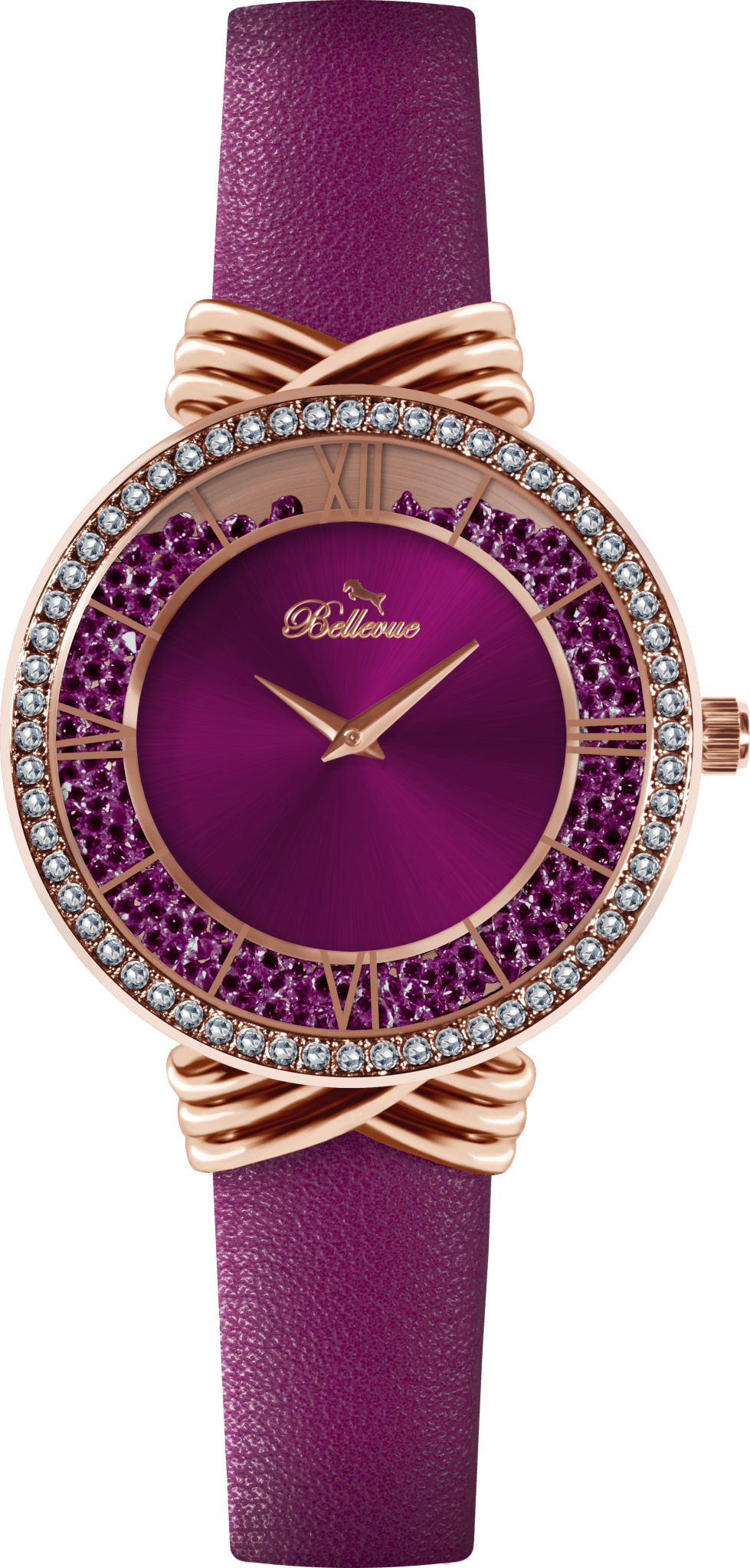 Bellevue Damenuhr mit rosa Kristallen – Roségold | 36 mm – NAFALUXE