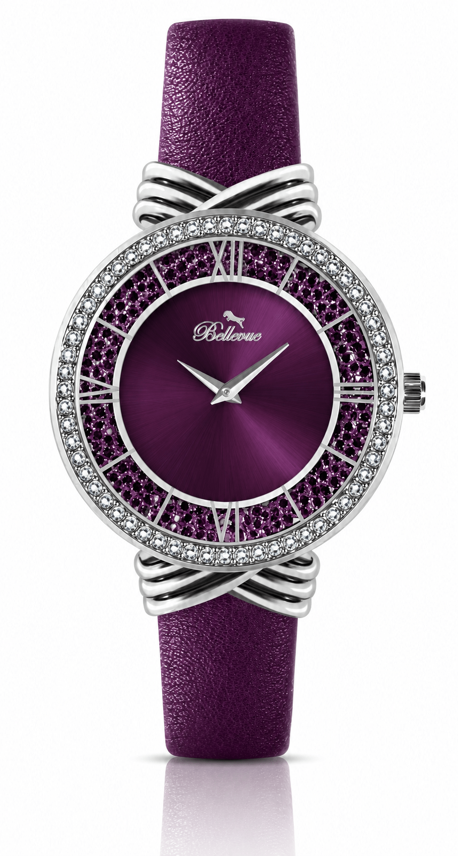 Bellevue Damenuhr mit violetten Kristallen – 36 mm | Ronda-Quarzwerk – NAFALUXE