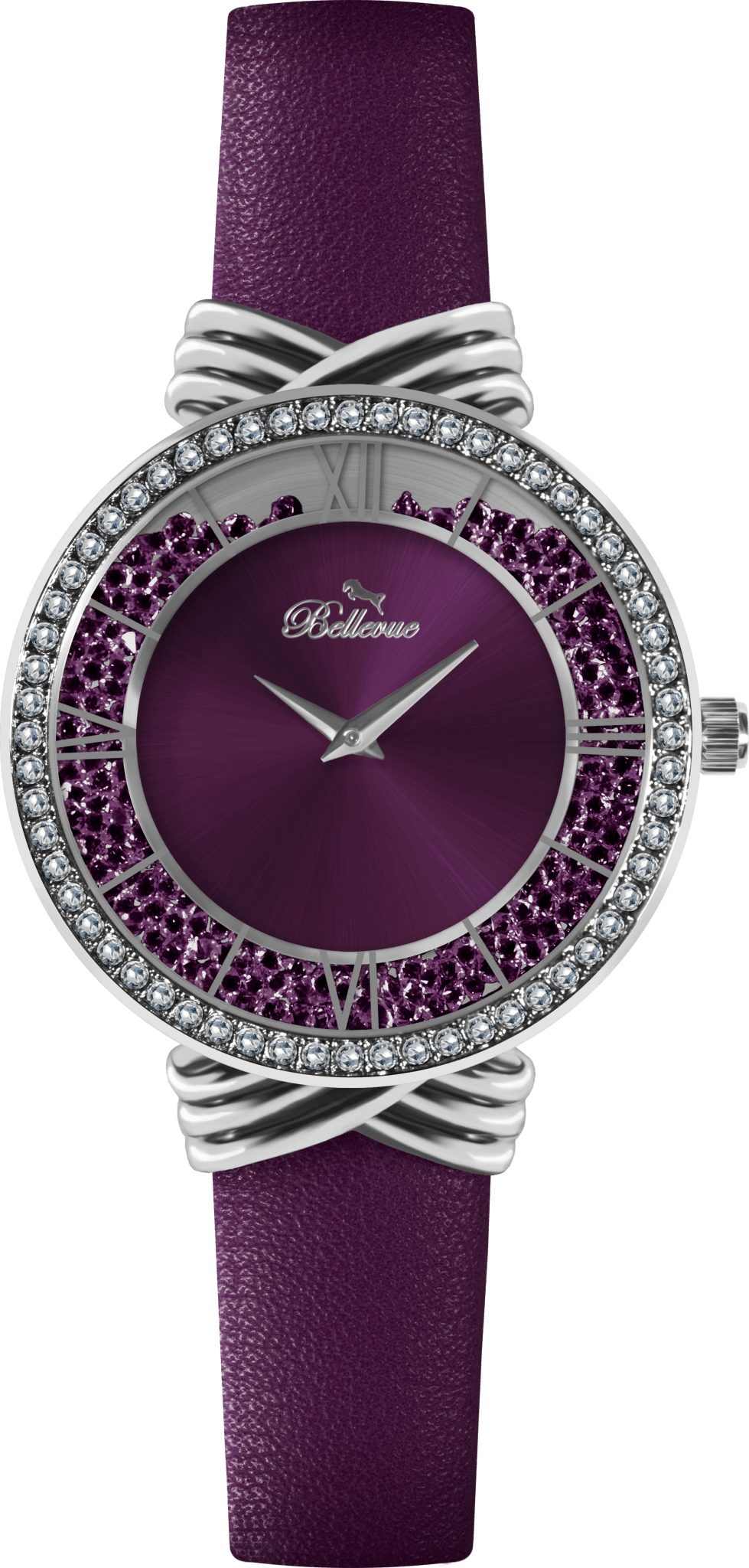 Bellevue Damenuhr mit violetten Kristallen – 36 mm | Ronda-Quarzwerk – NAFALUXE