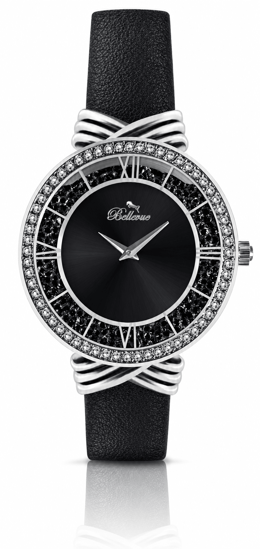 Bellevue Damen-Quarzuhr – schwarzes Kristallzifferblatt | 36 mm – NAFALUXE
