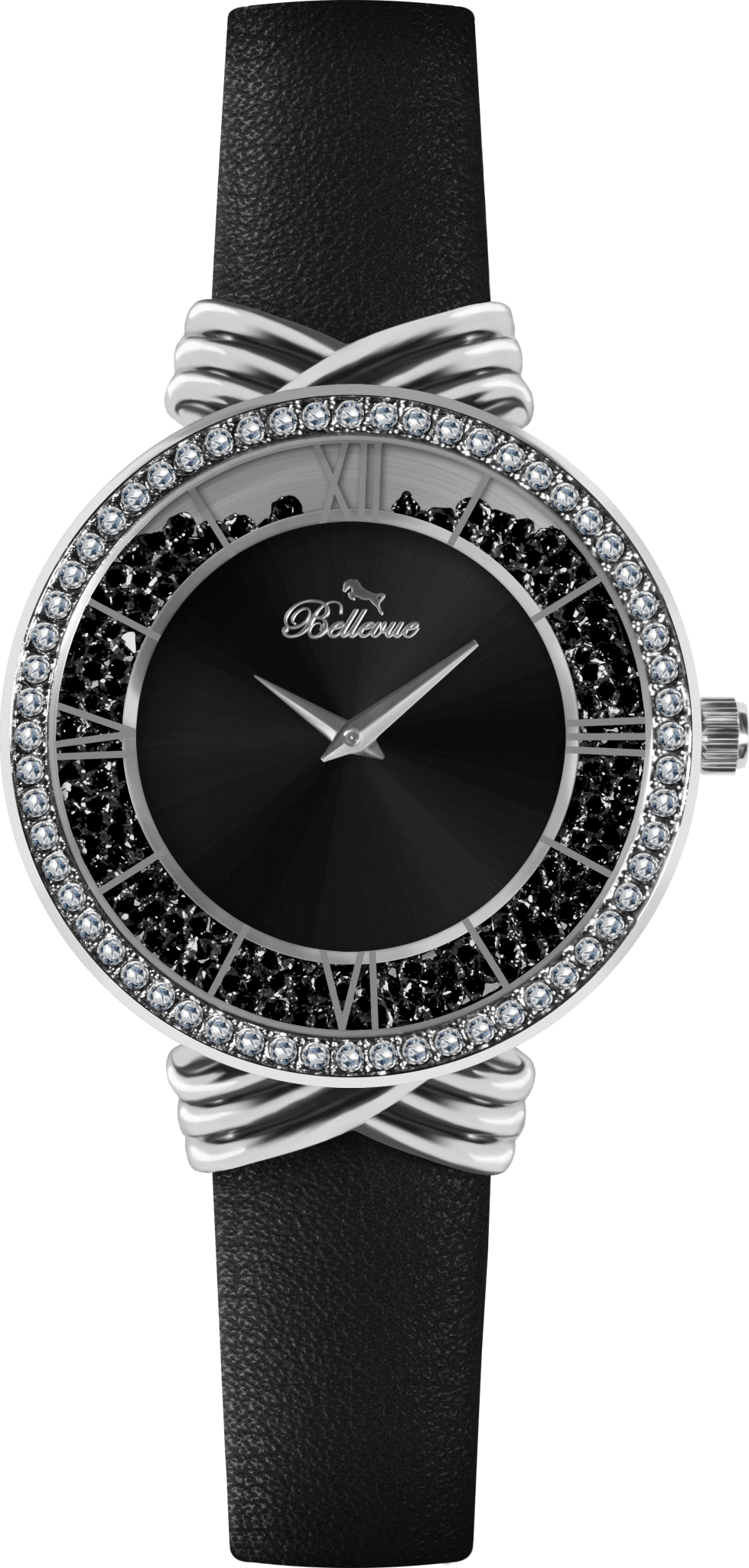 Bellevue Damen-Quarzuhr – schwarzes Kristallzifferblatt | 36 mm – NAFALUXE