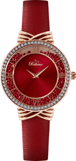 Bellevue Damenuhr mit roten Kristallen – Roségold | 36 mm – NAFALUXE