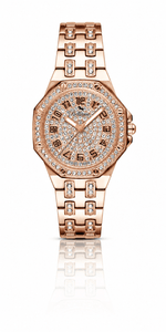 Bellevue Damenuhr aus Roségold mit Kristallen – Edelstahlarmband | Swiss Made | 35 mm – NAFALUXE