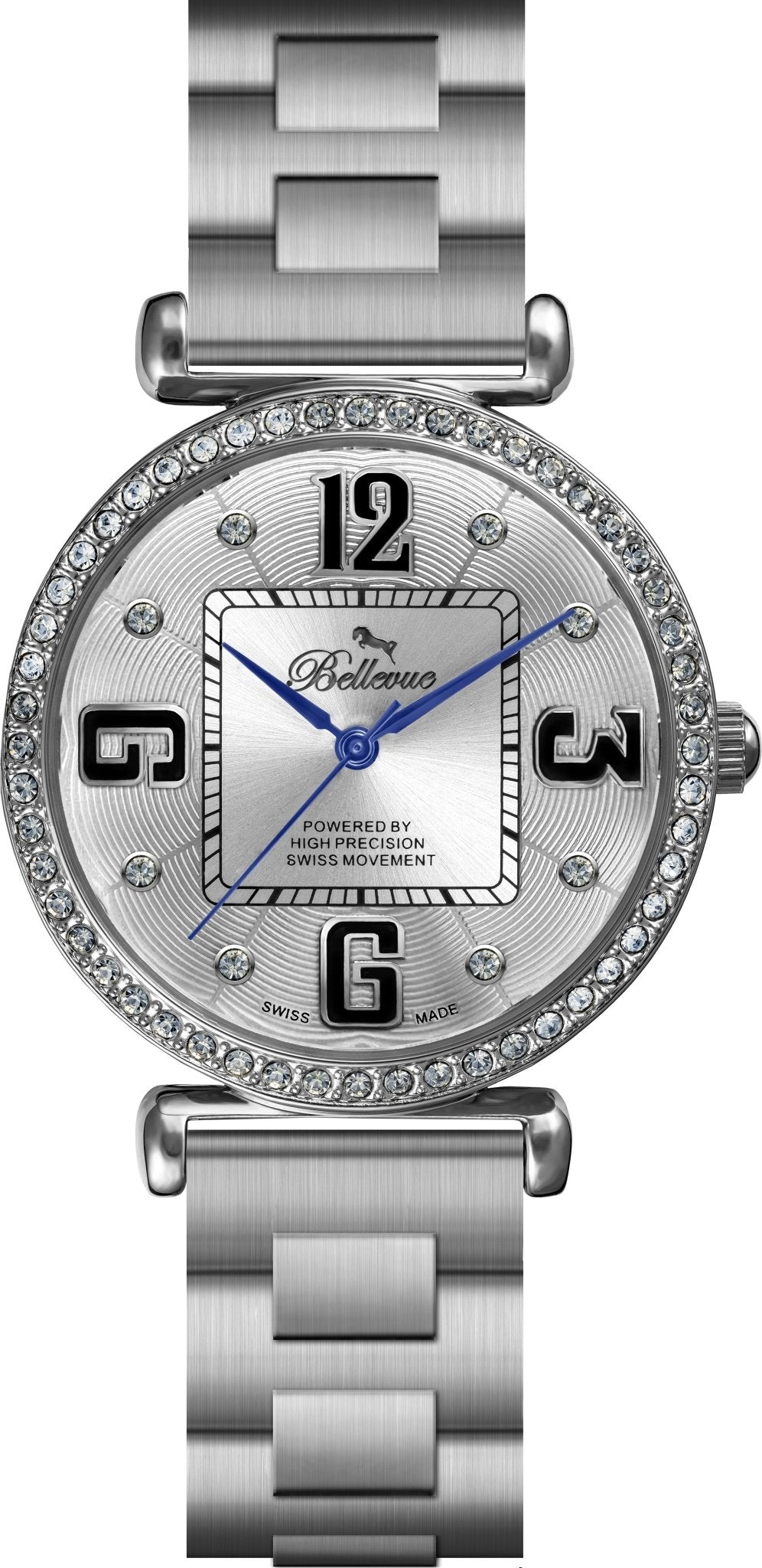 Orologio da donna Bellevue in argento e cristallo, 35 mm – Quarzo Ronda | Bracciale in acciaio inossidabile - NAFALUXE