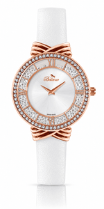 Bellevue Damenuhr mit weißen Kristallen – Roségold | Swiss Made | 36 mm – NAFALUXE
