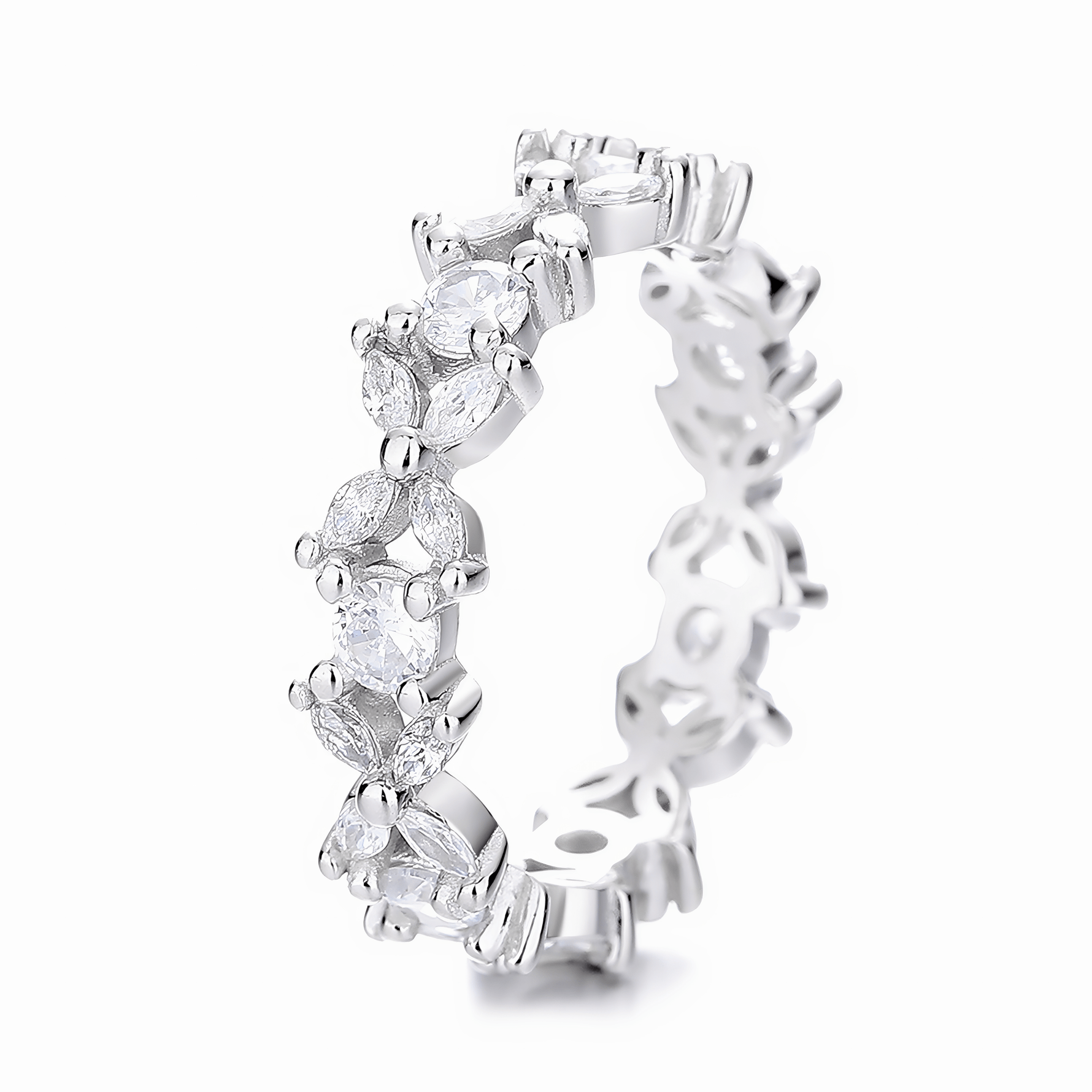 Blossom Eternity Ring in Sterling Silver with Marquise and Round Stones - NAFALUXE