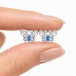 Boucles d'oreilles papillon bleu – Argent sterling 925 avec aile en zircone cubique étincelante - NAFALUXE