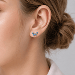 Boucles d'oreilles papillon bleu en argent sterling 925 avec zircone étincelante - NAFALUXE