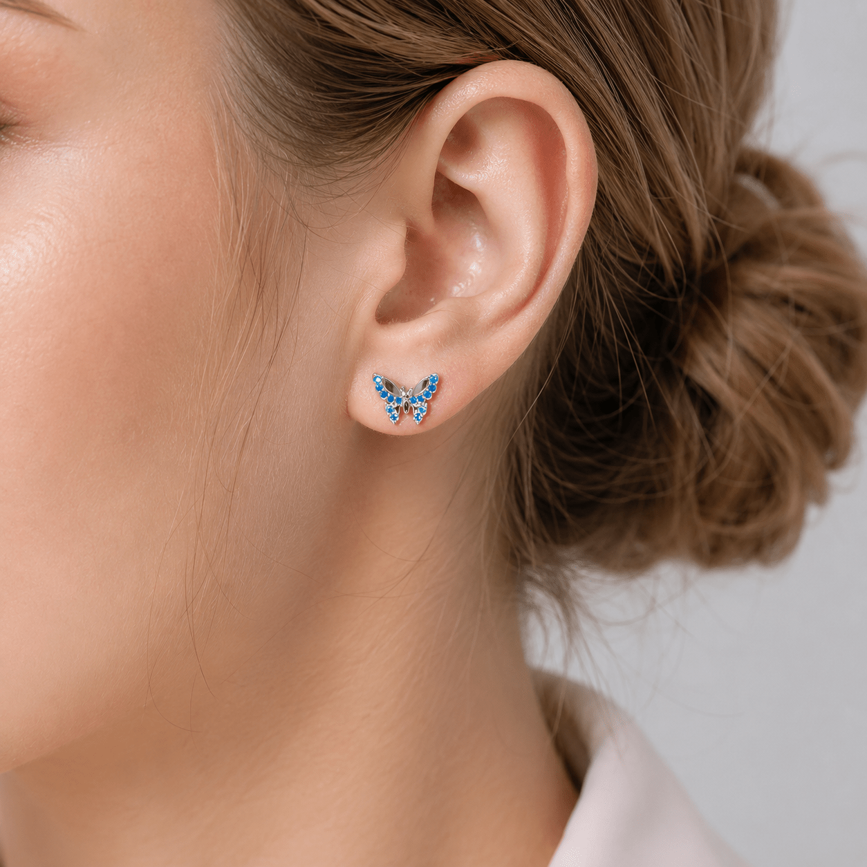 Boucles d'oreilles papillon bleu en argent sterling 925 avec zircone étincelante - NAFALUXE