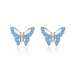 Boucles d'oreilles papillon bleu en argent sterling 925 avec zircone étincelante - NAFALUXE