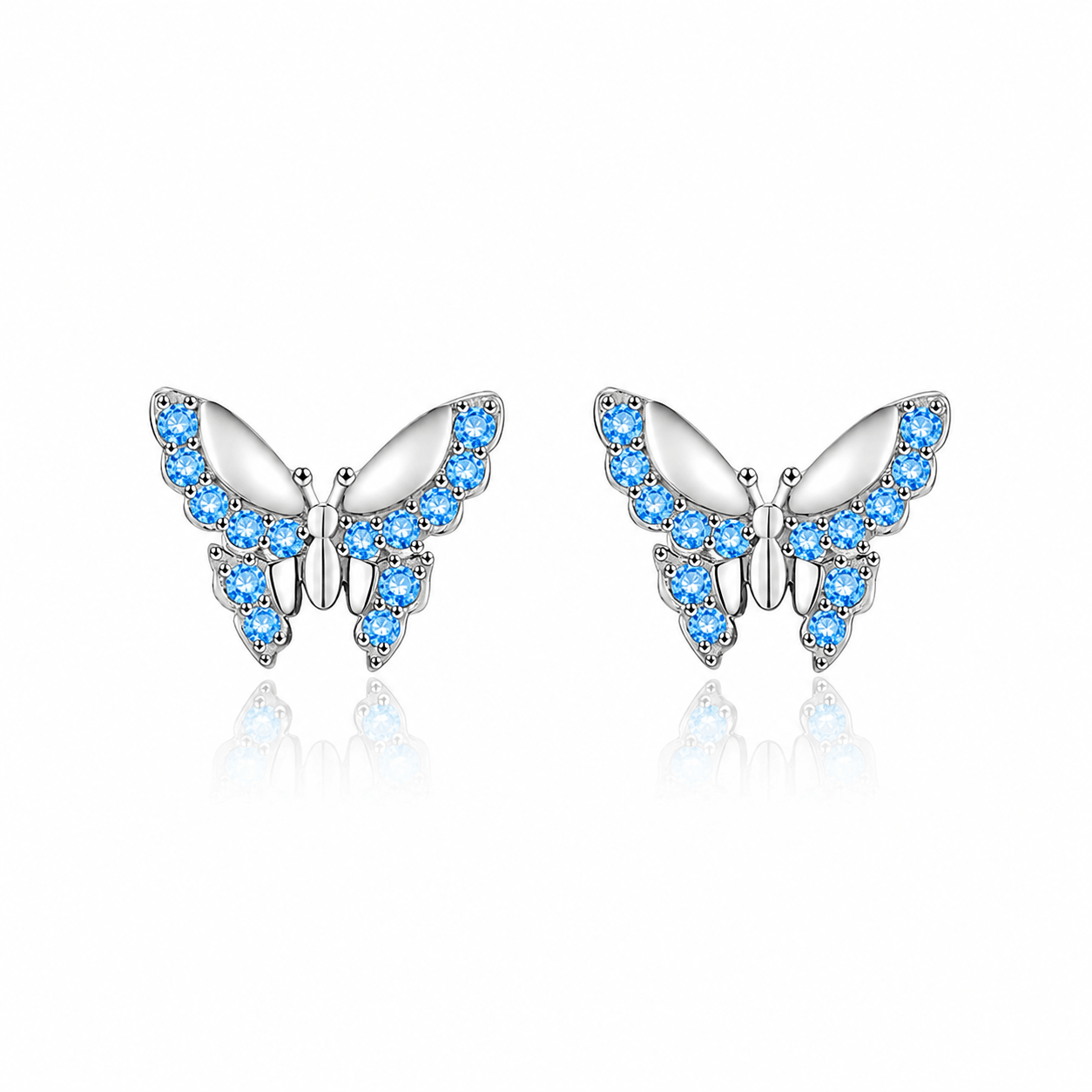 Boucles d'oreilles papillon bleu en argent sterling 925 avec zircone étincelante - NAFALUXE